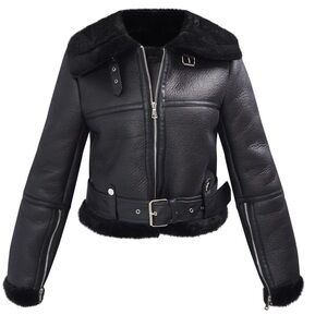 Fall 🍂Petite Black Faux Leather Aviator Jacket